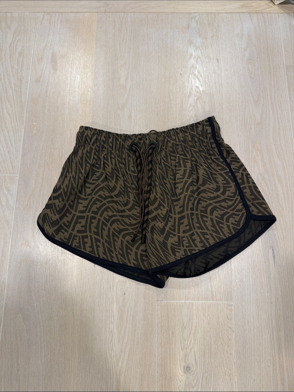 Fendi Brown & Black Logo  Drawstring Shorts